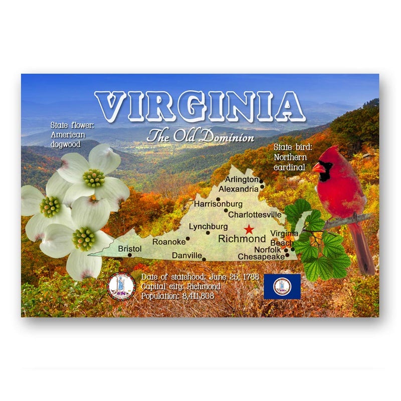 Postcard Fair YeegfeyA VIRGINIA MAP postcard set of 20 identical postcards. VA state map post cards. Made in USA. - Image 1